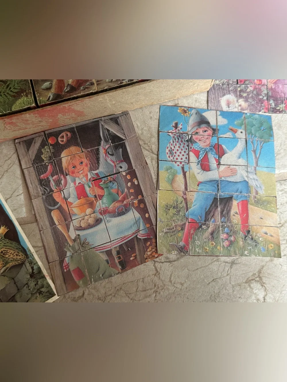 Grimm’s Fairy Tales vintage wooden puzzle blocks complete set wood toy
